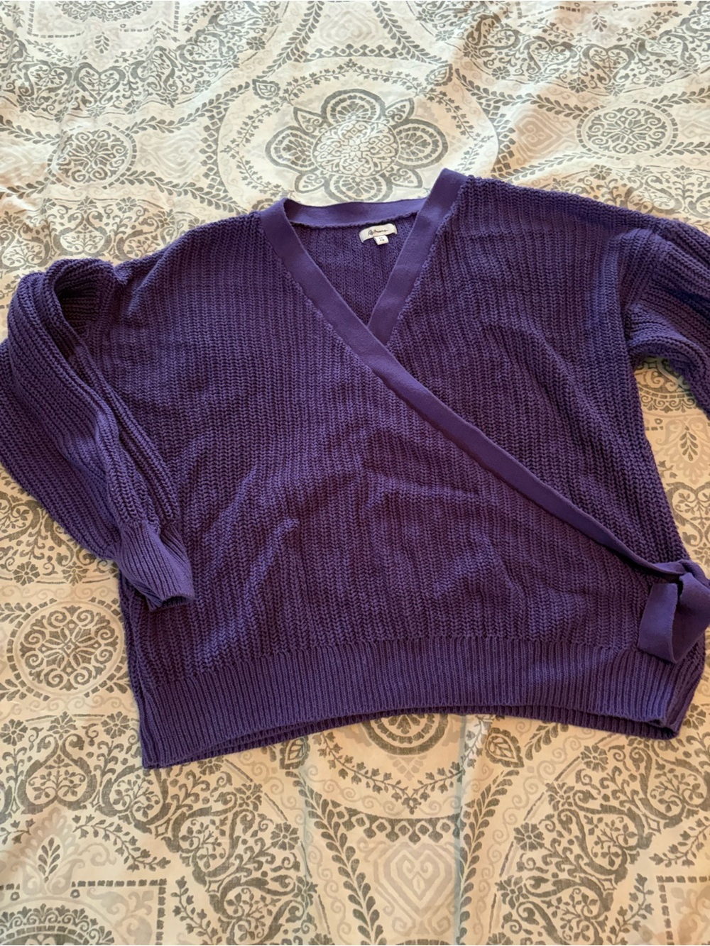 Reitmans Deep Purple Wrap-Front V-Neck Sweater